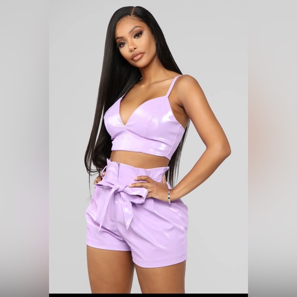Fashion Nova Lexi Latex Short Set - Lavender - Picture 1 of 4